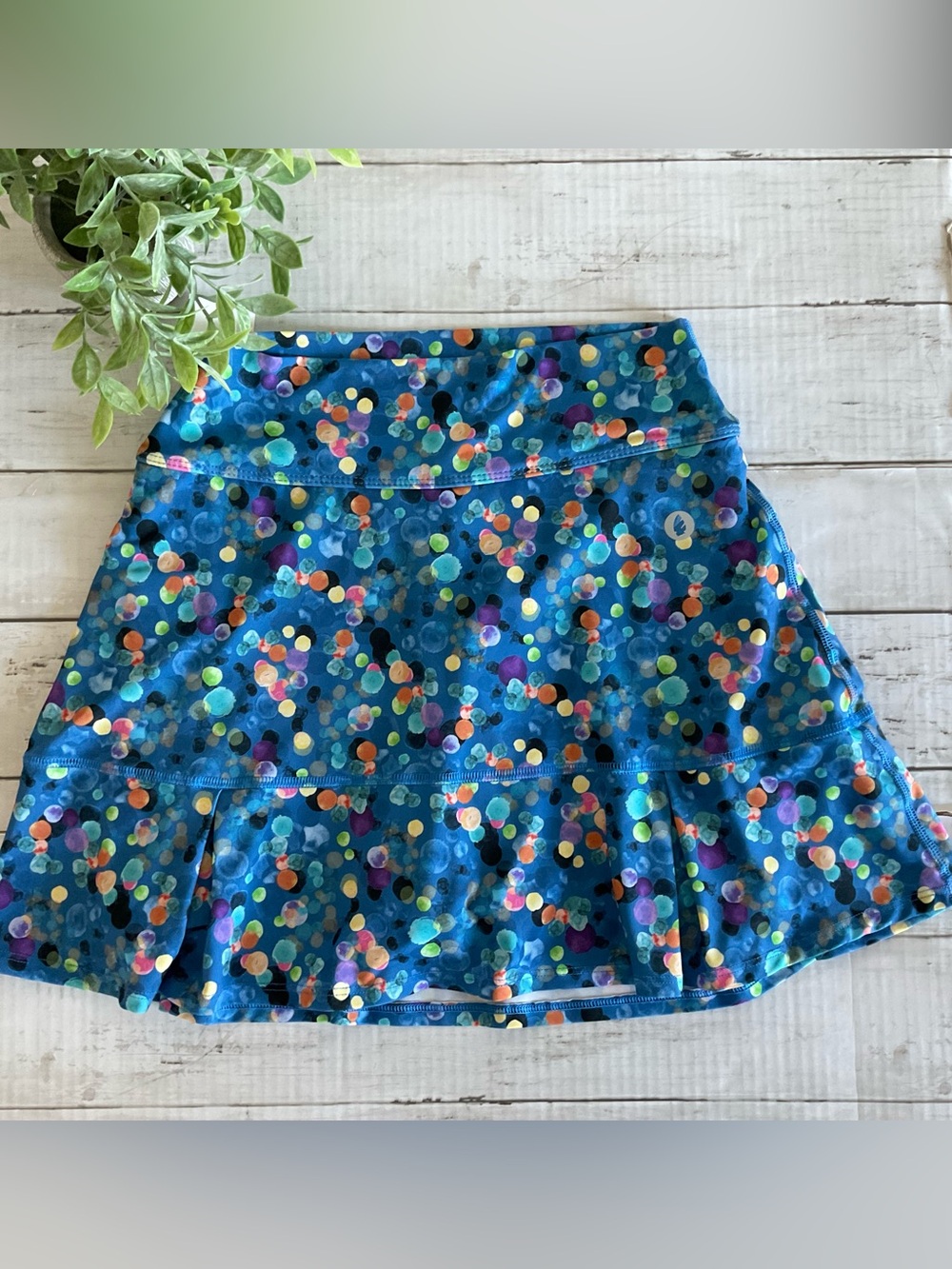 Blue Confetti Print Skater Skirt, Playful Multi-Color bubble Dots skort, pockets